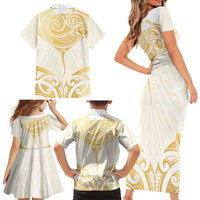 Gold White New Zealand Manta Ray Family Matching Short Sleeve Bodycon Dress and Hawaiian Shirt Aotearoa Maori Haehae - Polynesian Pride