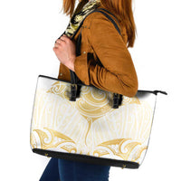 Gold White New Zealand Manta Ray Leather Tote Bag Aotearoa Maori Haehae LT14 White - Polynesian Pride