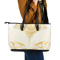 Gold White New Zealand Manta Ray Leather Tote Bag Aotearoa Maori Haehae LT14 - Polynesian Pride