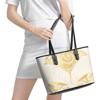Gold White New Zealand Manta Ray Leather Tote Bag Aotearoa Maori Haehae LT14 - Polynesian Pride