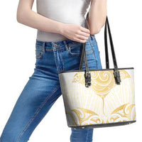 Gold White New Zealand Manta Ray Leather Tote Bag Aotearoa Maori Haehae LT14 - Polynesian Pride