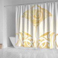 Gold White New Zealand Manta Ray Shower Curtain Aotearoa Maori Haehae - Polynesian Pride