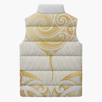 Gold White New Zealand Manta Ray Sleeveless Puffer Jacket Aotearoa Maori Haehae LT14 - Polynesian Pride