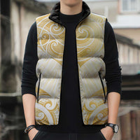 Gold White New Zealand Manta Ray Sleeveless Puffer Jacket Aotearoa Maori Haehae LT14 - Polynesian Pride