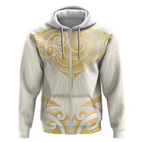 Gold White New Zealand Manta Ray Zip Hoodie Aotearoa Maori Haehae - Polynesian Pride