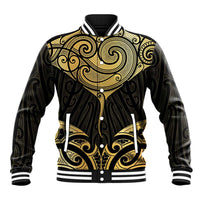 Gold Black New Zealand Manta Ray Baseball Jacket Aotearoa Maori Haehae LT14 Unisex Black - Polynesian Pride