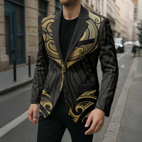Gold Black New Zealand Manta Ray Blazer Aotearoa Maori Haehae - Polynesian Pride