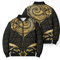 Gold Black New Zealand Manta Ray Bomber Puffer Jacket Aotearoa Maori Haehae LT14 - Polynesian Pride