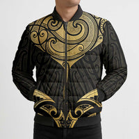 Gold Black New Zealand Manta Ray Bomber Puffer Jacket Aotearoa Maori Haehae LT14 - Polynesian Pride