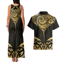 Gold Black New Zealand Manta Ray Couples Matching Tank Maxi Dress and Hawaiian Shirt Aotearoa Maori Haehae - Polynesian Pride