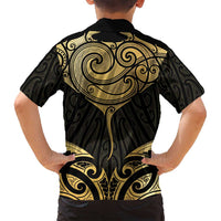 Gold Black New Zealand Manta Ray Family Matching Long Sleeve Bodycon Dress and Hawaiian Shirt Aotearoa Maori Haehae - Polynesian Pride
