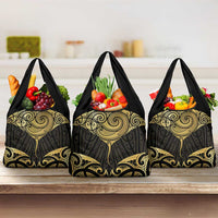 Gold Black New Zealand Manta Ray Grocery Bag Aotearoa Maori Haehae LT14 3-pack One Size Black - Polynesian Pride