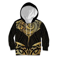 Gold Black New Zealand Manta Ray Kid Hoodie Aotearoa Maori Haehae - Polynesian Pride