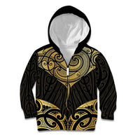 Gold Black New Zealand Manta Ray Kid Hoodie Aotearoa Maori Haehae - Polynesian Pride