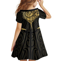 Gold Black New Zealand Manta Ray Kid Short Sleeve Dress Aotearoa Maori Haehae - Polynesian Pride