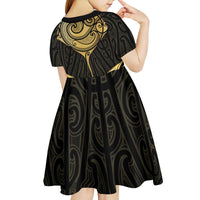 Gold Black New Zealand Manta Ray Kid Short Sleeve Dress Aotearoa Maori Haehae - Polynesian Pride