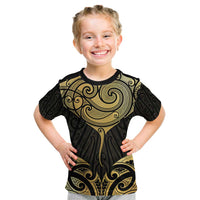Gold Black New Zealand Manta Ray Kid T Shirt Aotearoa Maori Haehae - Polynesian Pride