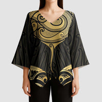 Gold Black New Zealand Manta Ray Kimono Sleeve Blouse Aotearoa Maori Haehae - Polynesian Pride