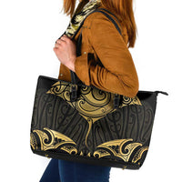 Gold Black New Zealand Manta Ray Leather Tote Bag Aotearoa Maori Haehae LT14 Black - Polynesian Pride