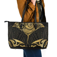 Gold Black New Zealand Manta Ray Leather Tote Bag Aotearoa Maori Haehae LT14 - Polynesian Pride