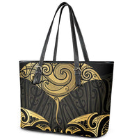 Gold Black New Zealand Manta Ray Leather Tote Bag Aotearoa Maori Haehae LT14 - Polynesian Pride