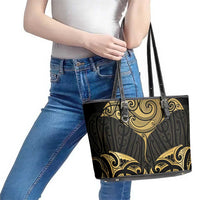 Gold Black New Zealand Manta Ray Leather Tote Bag Aotearoa Maori Haehae LT14 - Polynesian Pride