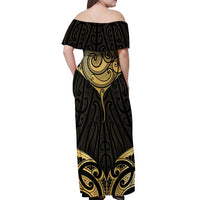 Gold Black New Zealand Manta Ray Off Shoulder Maxi Dress Aotearoa Maori Haehae - Polynesian Pride