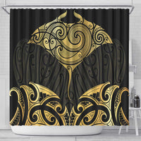 Gold Black New Zealand Manta Ray Shower Curtain Aotearoa Maori Haehae - Polynesian Pride