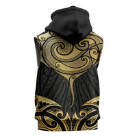 Gold Black New Zealand Manta Ray Sleeveless Zip Hoodie Aotearoa Maori Haehae - Polynesian Pride