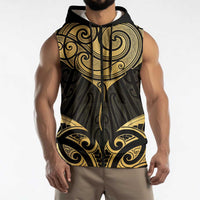 Gold Black New Zealand Manta Ray Sleeveless Zip Hoodie Aotearoa Maori Haehae LT14 - Polynesian Pride