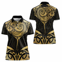 Gold Black New Zealand Manta Ray Women Polo Shirt Aotearoa Maori Haehae - Polynesian Pride
