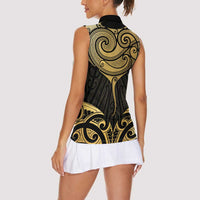 Gold Black New Zealand Manta Ray Women Sleeveless Polo Shirt Aotearoa Maori Haehae - Polynesian Pride