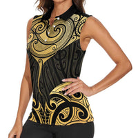 Gold Black New Zealand Manta Ray Women Sleeveless Polo Shirt Aotearoa Maori Haehae - Polynesian Pride