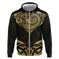 Gold Black New Zealand Manta Ray Zip Hoodie Aotearoa Maori Haehae - Polynesian Pride