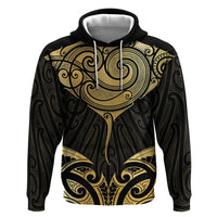 Gold Black New Zealand Manta Ray Zip Hoodie Aotearoa Maori Haehae - Polynesian Pride