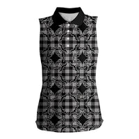 Eleele Hawaii Iwa Bird Palaka Motifs Women Sleeveless Polo Shirt LT14 Female Black - Polynesian Pride