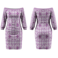 Poni Hawaii Iwa Bird Palaka Motifs Family Matching Off The Shoulder Long Sleeve Dress and Hawaiian Shirt LT14 Mom's Dress Purple - Polynesian Pride