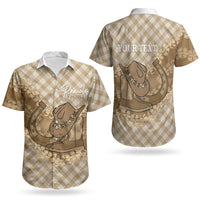 Makue Hawaii Cowboy Palaka Motifs Personalised Couples Matching Short Sleeve Bodycon Dress and Hawaiian Shirt Paniolo Festival Puakenikeni Lei LT14 - Polynesian Pride