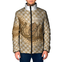 Makue Hawaii Cowboy Palaka Motifs Personalised Padded Jacket Paniolo Festival Puakenikeni Lei LT14 Men Brown - Polynesian Pride
