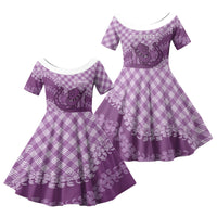 Poni Hawaii Cowboy Palaka Motifs Personalised Family Matching Puletasi and Hawaiian Shirt Paniolo Festival Puakenikeni Lei LT14 Daughter's Dress Purple - Polynesian Pride