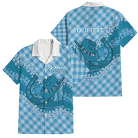 Polu Hawaii Cowboy Palaka Motifs Personalised Family Matching Tank Maxi Dress and Hawaiian Shirt Paniolo Festival Puakenikeni Lei LT14 Dad's Shirt - Short Sleeve Blue - Polynesian Pride