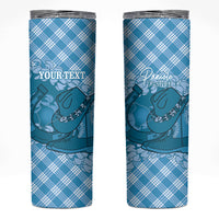 Polu Hawaii Cowboy Palaka Motifs Personalised Skinny Tumbler Paniolo Festival Puakenikeni Lei LT14 Blue - Polynesian Pride
