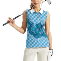 Polu Hawaii Cowboy Palaka Motifs Personalised Women Sleeveless Polo Shirt Paniolo Festival Puakenikeni Lei LT14 - Polynesian Pride