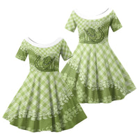 Omaomao Hawaii Cowboy Palaka Motifs Personalised Family Matching Mermaid Dress and Hawaiian Shirt Paniolo Festival Puakenikeni Lei LT14 Daughter's Dress Green - Polynesian Pride