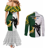 South Africa And Fiji Rugby Couples Matching Mermaid Dress and Long Sleeve Button Shirts 2023 World Cup Fijian Tapa With Kente Pattern LT14 - Polynesian Pride