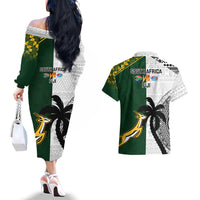 South Africa And Fiji Rugby Couples Matching Off The Shoulder Long Sleeve Dress and Hawaiian Shirt 2023 World Cup Fijian Tapa With Kente Pattern LT14 - Polynesian Pride