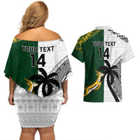 Custom South Africa And Fiji Rugby Couples Matching Off Shoulder Short Dress and Hawaiian Shirt 2023 World Cup Fijian Tapa With Kente Pattern LT14 - Polynesian Pride