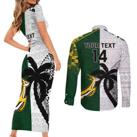 Custom South Africa And Fiji Rugby Couples Matching Short Sleeve Bodycon Dress and Long Sleeve Button Shirts 2023 World Cup Fijian Tapa With Kente Pattern LT14 - Polynesian Pride