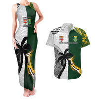 Custom South Africa And Fiji Rugby Couples Matching Tank Maxi Dress and Hawaiian Shirt 2023 World Cup Fijian Tapa With Kente Pattern LT14 Green - Polynesian Pride