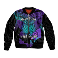 Suicide Awareness Your Story Is Not Over Yet Sleeve Zip Bomber Jacket Polynesian Butterfly Tattoo LT14 Unisex Purple - Polynesian Pride